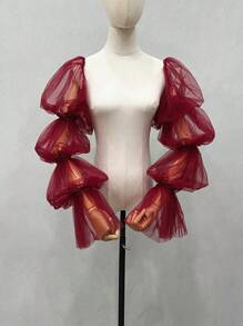 1 chiếc tay áo lưới màu đen có 2 dây thun 4 lớp dành cho cô dâu - màu đen - Xem 10