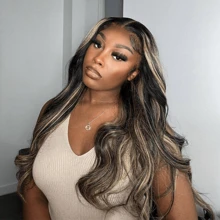 Glueless 5x5 Body Wave Lace Front Wigs Human Hair #1B/27 Highlight Ombre Lace Front Wig Human Hair Blended Hair 12A Pre Cut Lace Wigs Human Hair 13x4 Lace Front Wig Pre Plucked Colored Wigs Human Hair (360 Balayage Wig) 220% Density - Highlight Balayage 1B27 - 查看 6