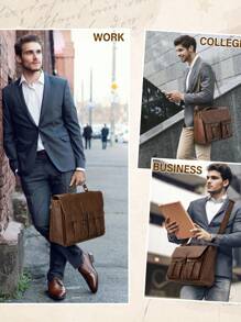 NEWHEY 男士斜挎包 15.6 英寸皮革复古笔记本电脑公文包大号笔记本电脑包防水挎包电脑单肩包适合办公室工作旅行学院 - 彩色 - 查看 7