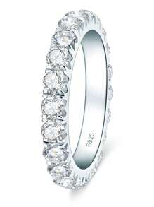 XUJIA Nhẫn bạc 925 Sterling Silver đính đá Cubic Zirconia tròn 3mm chất lượng AAAAA+, nhẫn kỷ niệm, nhẫn đính hôn, nhẫn đeo chồng, quà tặng trang sức cho nữ. - Bạc - Xem 5