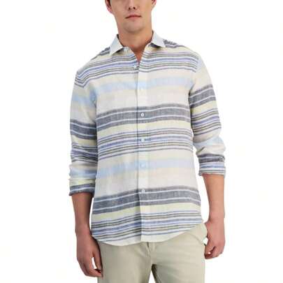 Club Room Mens Trevor Stripe Linen Shirt