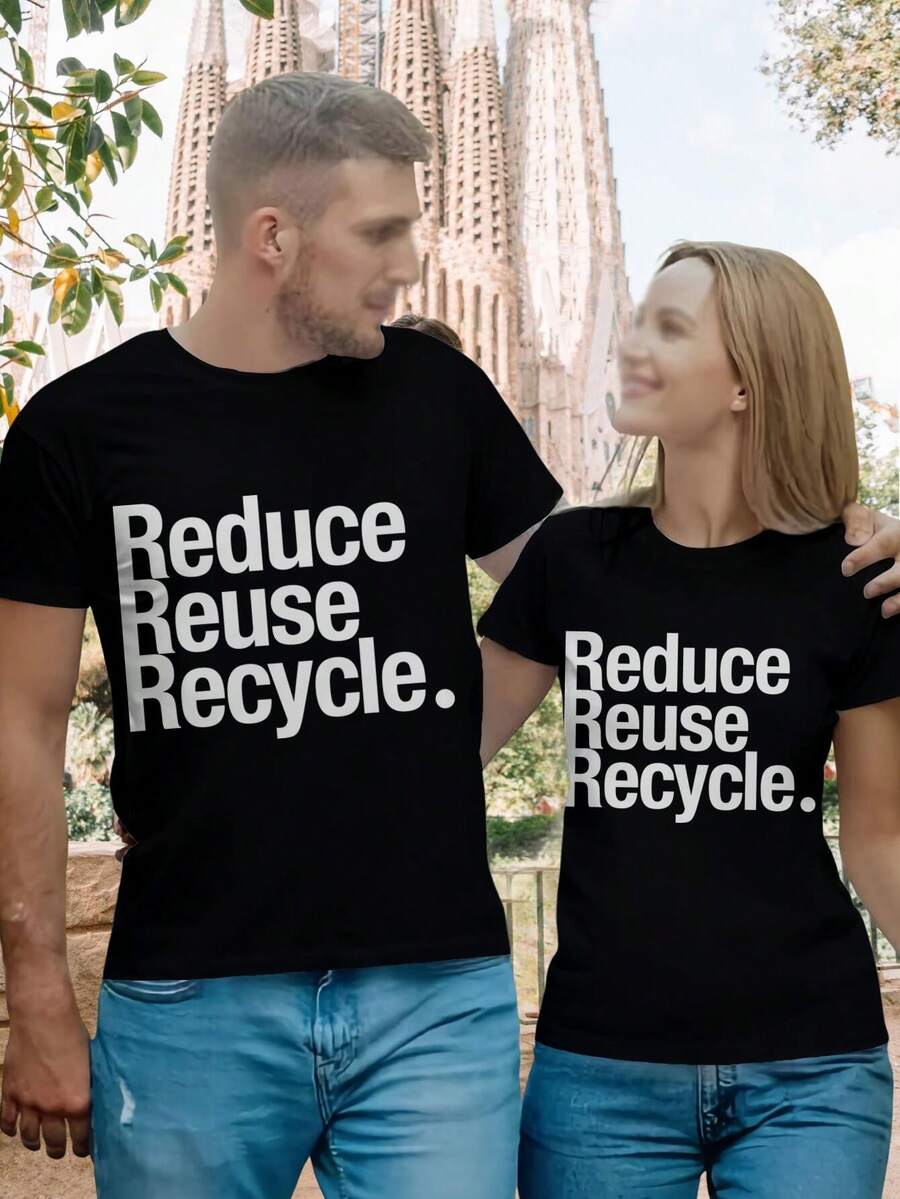 Lovers' Earth Day T-Shirts Reduce Reuse Recycle - Black - View 1