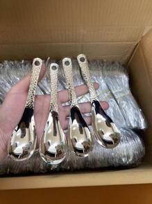 2 件加厚不锈钢勺子，锤纹复古手柄汤勺，镜面抛光无瑕疵甜点勺，圆形豪华儿童餐勺，耐用多用途餐具，用于搅拌、进食和上菜 - 可用洗碗机清洗的勺子，适用于餐厅、家庭、派对和婚礼