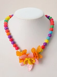 1 pieza Collar de cuentas de flores de resina de color caramelo de moda, collar gargantilla floral de cuentas coloridas hecho a mano, adecuado para mujeres en fiestas, vacaciones, uso diario (hecho a mano, surtido aleatorio de color de cuentas)