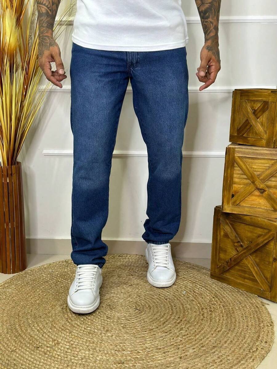 Traditional Straight Men's Jeans - 中等水洗藍 - 查看 1