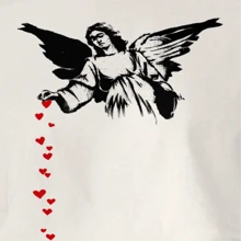 Camiseta corta de algodón con gráfico de corazones de ángel para el Día de San Valentín para mujer