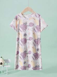 女童春秋睡裙睡衣连衣裙，薄款中长款，适合 4-12 岁 - 彩色 - 查看 1