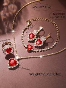 SOKI SOKI Bộ trang sức nữ nhân Ngày của Mẹ, 1 bộ gồm đồng hồ thạch anh mặt tròn tinh tế thời trang, dây chuyền mặt hình trái tim, bông tai, nhẫn và vòng tay. Bộ trang sức này phù hợp để đeo hàng ngày, làm quà sinh nhật, quà tựu trường, quà Lễ Tạ ơn và các dịp lãng mạn, là sự lựa chọn tốt nhất (Không bao gồm hộp quà). - Đỏ - Xem 7