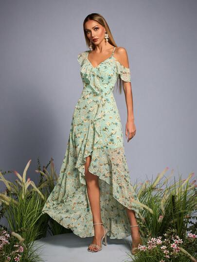 Women Random Print Minimalist Off Shoulder Casual Dress