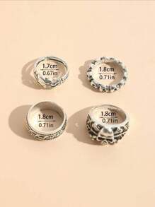 4pcs/Set Punk Style Men's Rings With Skull & Heart Designs, Fashionable Accessories For Daily, Party, Dating, Festival Gifts