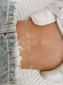 Heart Link Anklet Plated In 925 Silver And 18k Gold - 銀色 - 查看 3