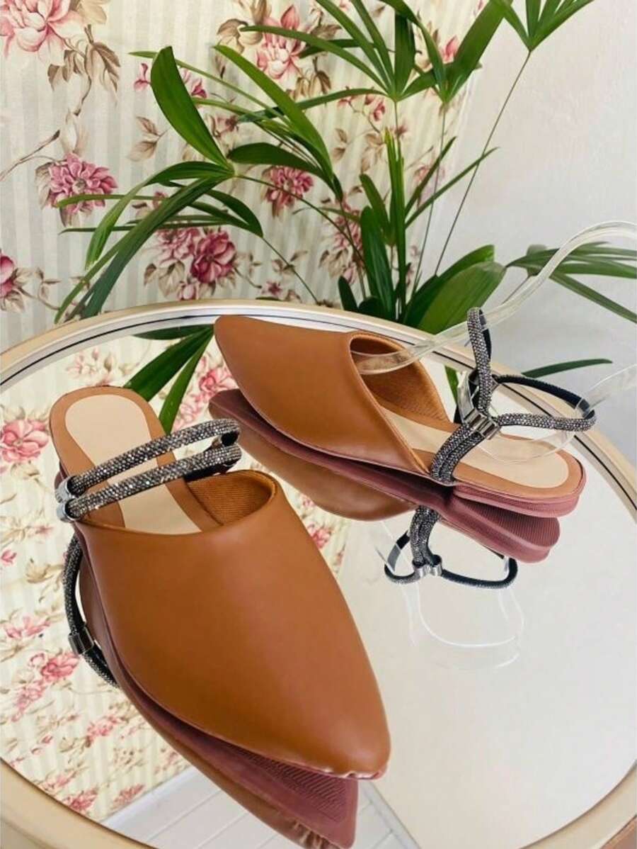 Mule With Rhinestone Strap Muller Flat Comfort And Elegance Work I Passed - 摩卡棕 - 查看 1