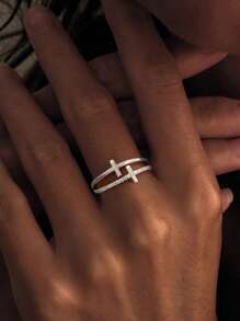 ESBERRY 1pc S925 Sterling Silver Double Cross Rings Thumb Rings For Women Silver Rings Fine Jewelry Gift For Girls