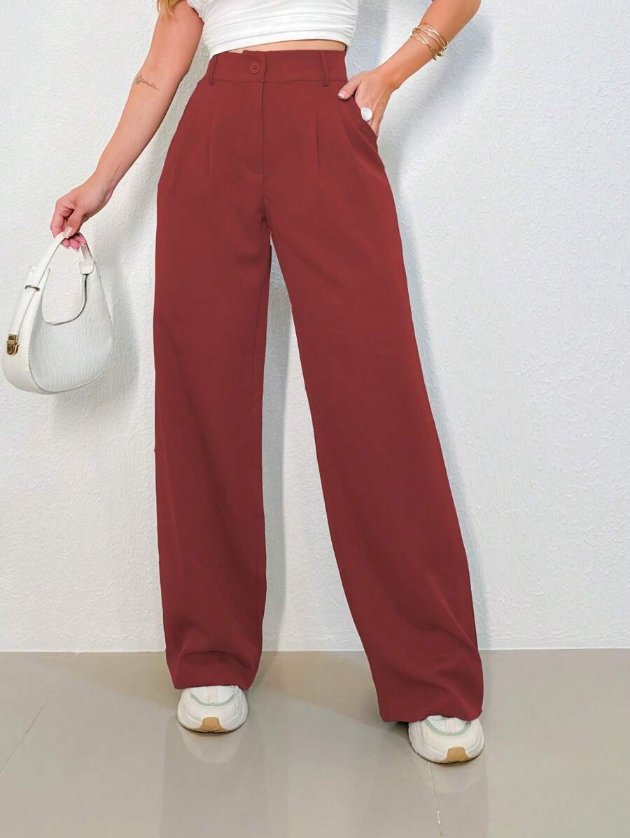 MO WOMEN'S FASHION - 3271, WOMEN'S TAILORED PANTS, HIGH WAIST, PANTALON, ELEGANT, CASUAL, EVERYDAY, WORK, SUPER CASUAL. - Burdeos - Ver 1