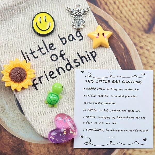 1 conjunto de 7 peças "Bolsa de bolso para cartões de abraço da amizade" - presente inspirador para melhores amigas e amigos, cartões de felicitações encorajadores para aniversários, longa distância - rostos sinceros e alegres e amuletos de anjo, para professores, ideal para aniversários, dia das mães, presente de Páscoa, festa de casamento
