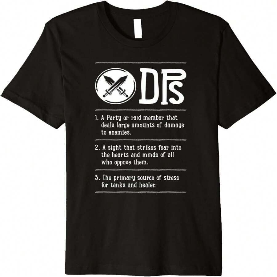 Camiseta premium divertida de WoW con temática de juegos de rol DPS.