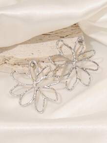 1pair Stainless Steel Big Flower Stud Earrings For Women Fashion Gold Silver Color Flower Pendant Earring Valentines Jewelry