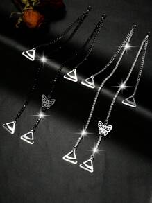 2 件/对水钻蝴蝶和玫瑰 AB 金属肩带链，女士胸罩配件 - 彩色 - 查看 6