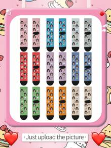 Sanrio Face Socks Customized Face Print Mid-Calf Socks For Women, Personalized Socks With Any Face Photo, Fun Customized Graphic Paired With Mid-Calf Socks, Suitable For Valentine's Day, Birthday, Gift-Giving, Personalized, Interesting, Colorful, Creative Cartoon Design - Multicolor - View 4