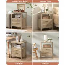 Rattan Nightstands Set Of 2 - Boho Night Stand Bedside Table With 2 Rattan Drawers, Open Storage Shelf, Farmhouse Wood Bed Side Table End Table For Bedroom Living Room, Natural