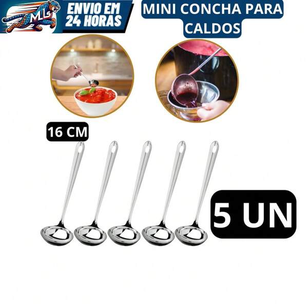 KIT 5 Mini Concha Pequena Aço Inox - Para Molhos, Caldos e Vinagrete