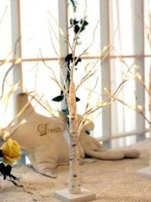 1pc 24-Head 60cm Tall Bright LED White Birch Tree Lamp With USB Cable + 3 AA Battery Box, Home Decor Snowflake Christmas Tree Light, Holiday Decoration 5-Pointed Star Christmas Decor, Room Wedding Decor Star Tree LED Lamp, Ramadan Decoration Tree Lamp, Room Decor White Birch Christmas Tree Light, Fairy Lights, Camping Light