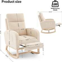 Rocking Glider Chair Modern Upholstered For Nursery, High Back Nursing Chair Upholstered With Foot Rest For Living Room, Bedroom - 白色 - 查看 3