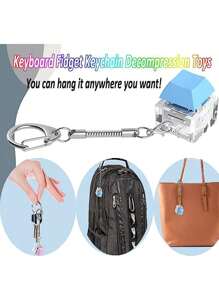 1pc Random Color Keyboard Fidget Toy Keychain, Stress Relief Finger Keyboard Keychain Clickity Key Fidget Gadget - Multicolor - View 5