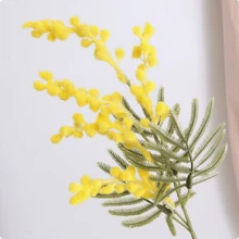5pcs Artificial Mimosa Flowers For Wedding, High-End Fake Flowers For Home Decor, Holiday Romantic Flowers, Slightly Shedding Pollen, Suitable For Wedding, Dry Flowers - Yellow - View 5