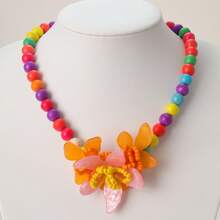1 pieza Collar de cuentas de flores de resina de color caramelo de moda, collar gargantilla floral de cuentas coloridas hecho a mano, adecuado para mujeres en fiestas, vacaciones, uso diario (hecho a mano, surtido aleatorio de color de cuentas)