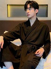 1pc Luxury Couples Bathrobes, Hotel Quality Absorbent Quick-Dry Sleepwear Robe For Him & Her, Plus Size Back To School - Multicolor - View 7