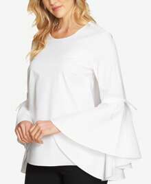 1.State Cascading Bell Sleeve Top - White - View 1
