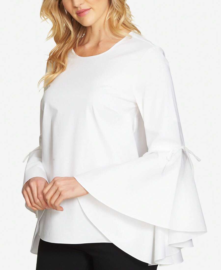 1.State Cascading Bell Sleeve Top - White - View 1