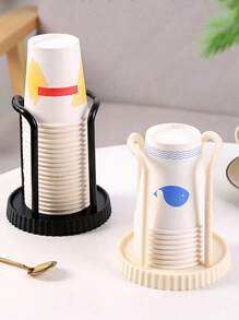 Soporte desechable para vasos circular simple, uno negro y uno blanco, material de plástico, dispensadores de vasos de papel, almacenamiento de vasos de papel desechables, dispensadores de vasos de baño, organizadores de tazas de café para encimera, soportes para vasos de enjuague bucal, puede sostener vasos de papel de 5 oz