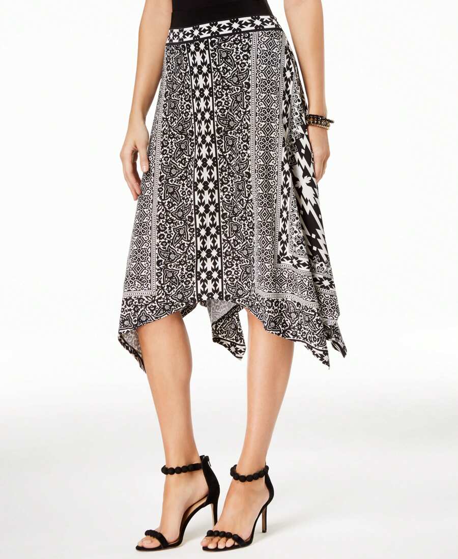 Handkerchief Hem Midi Skirt - Black - View 1