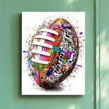 Framed Canvas Wall Art Poster A Football With Paint Splatters On It Canvas Painting Prints Poster Wall Art Decor For Living Room Bedroom Bathroom Kitchen Apartment Hotel, Modern Home Decoration
