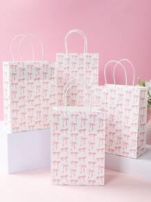 4pcs Pink Bow Paper Gift Bags, Party Favor Bags Handle Bags, Wedding Gifts Bag, Birthday Gifts Bags, Paper Wrap Bags Portable Tote Retail Shopping Bags, Party Gift Bags Packaging Supplies Packaging Bags, Birthday Party Gifts Favor