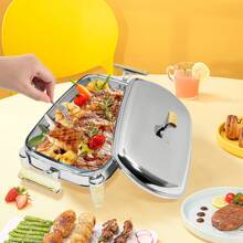 2,2L Glas Warmhaltebehälter Speisenwärmer mit Pfannen Rechteck Mahlzeit Chafing Dish Gastro Behälter mit Deckel Edelstahl Buffetwärmer für Catering, Buffet und Party, Buffet Zubehör, Silber - Silber - Übersicht 5