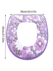 Waterproof Universal Coral Fleece Toilet Mat With Petals Pattern, Toilet Seat Cover With Adhesive Strap, Home Toilet Cushion Bathroom Decor Summer