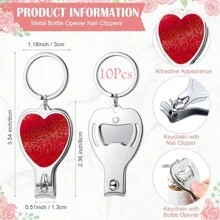 30Pcs(10Sets) Mother's Day Valentine's Day Heart Multi Function Bottle Opener Nail Clipper Couple Favors Love Greeting Cards White Organza Bags For Party Supplies Valentine Gift Souvenir Wife Husband Decor - Multicolor - View 3