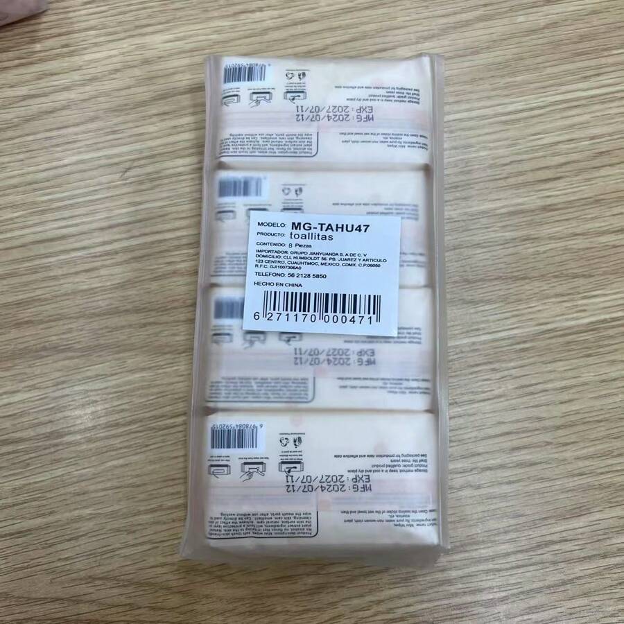 8 PAQUETITOS DE MINI TOALLITAS HUMEDAS PORTÁTILES, USO EN MANOS, ROSTROS, CUALQUIER OTRA COSA, ÚTILES ESCOLARES PARA NIÑOS, CON 64 PIEZAS, SIN AROMA Y SIN ALCOHOL. - Albaricoque - Ver 1