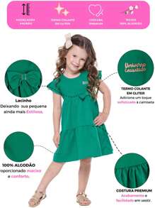 Kit 4 Children's Dress Summer Three Marias 100% Cotton With Bow - Assorted Kit Sizes 1 To 12 - Nhiều màu - Xem 2