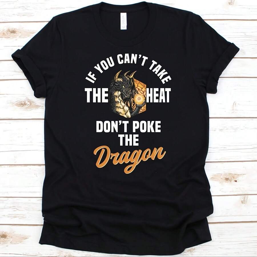 If You Cant Take The Heat Dont Poke The Dragon Shirt, Cool Dragons Design, Pogona Graphic, Gift For Reptiles Lovers, Herpetologists T-Shirt - Black - View 1