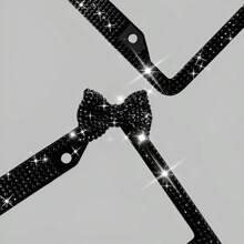 1 Shiny License Plate Frame, Set With Hand-Set Acrylic Crystal, Cute Bowknot Decoration, Stainless Steel Frame, Firmly Fixed, Upgrade Your Car With Stylish Shiny Butterfly License Plate Frame Christmas Gift Girl