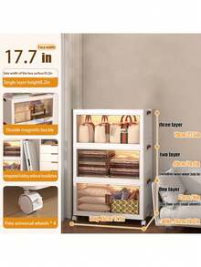 3layer  Versatile 1-5 Layer Folding Storage Cabinet With Magnetic Doors - Dustproof, Waterproof For Clothes, Snacks, Toys & More - Easy Assembly, Space-Saving Design - White - View 2