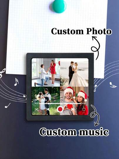 1pc Personalized Music Album Refrigerator Magnet, For Music Lovers And Home Decor - Can Customize Photo, Calendar, Name And Music, Play Custom Songs, Personalized Romantic Fridge Magnet. These Magnets Can Be Exchanged As Gifts Between Couples, Suitable For Birthdays, Engagements, Anniversaries And Other Romantic Occasions To Help Record Cherished Memories.