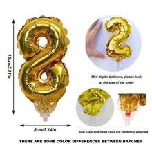 1pc Mini Birthday Party Balloon Ins Cake Tag Balloon Mini Digital Balloon Gold Digital Balloon, Trang trí bánh, Bố trí tiệc, Phụ kiện bó hoa, Trang trí sinh nhật, Giáng sinh - bong bóng nhỏ màu vàng - Xem 3