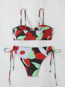 New Soft Padded Adjustable Spaghetti Strap Bikini Set, For Summer Beach Vacation - Multicolor - View 2