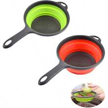 Colador plegable de silicona LMETJMA con asa, colador plegable para escurrir pasta, verduras y frutas JT111 - Rojo - Ver 3