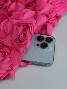 GLOURI Women's 3D Rose Appliqué Skirt With Lined Pockets, A-Line Midi High Waist Stretch Skirt For Casual/Wedding/Party, Breathable Lace Trimmed Semi-Formal Skirts (Black/Beige/Fuchsia) - 玫紅色 - 查看 3